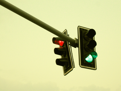 traffic lights - one red, one green